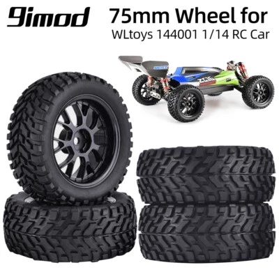 4Stk 75 mm Offroad Buggy Reifen Rad 12 mm Sechskantnaben für 1/10  RC Rennwagen - Bild 1 von 4