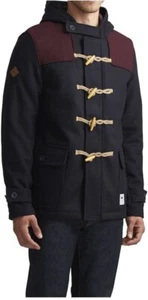 Bellfield Clothing Navy Blue Burgundy Duffle Pea Coat Jacket Size Large NWT MSRP - Picture 1 of 4