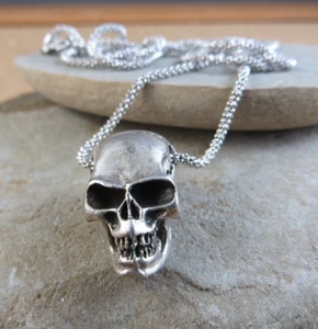 Unique 24" Sterling Silver 925 Rope Chain Necklace Skull Slide Pendant #910 - Picture 1 of 18