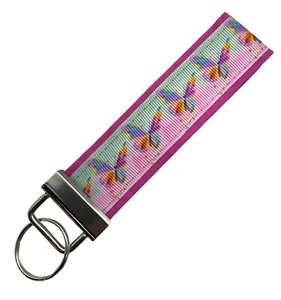 Butterflies Key Chain, Butterfly Key Fob, Butterfly Fabric Keychain on Pink - Picture 1 of 1