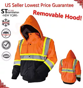 Hi Vis Insulated Safety Bomber Reflective Jacket Coat HIGH VISIBILITY ORANGE - Picture 1 of 6