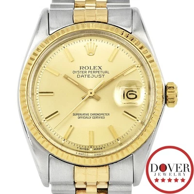 Rolex Oyster Perpetual Datejust 1601 Steel 14K Gold 34mm Champagne Auto Watch NR - Image 1 of 4