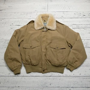 Vintage Schott NYC Jacket Mens Small Tan Down Bomber Sherpa Collar Made in USA - Picture 1 of 9