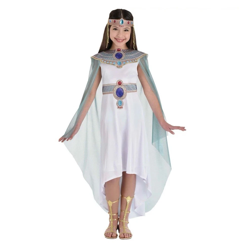 Cleopatra Reina Egipcia Vestido Blanco Disfraz Halloween Talla Niño XL 14-16 Nuevo Foto 1 de 4