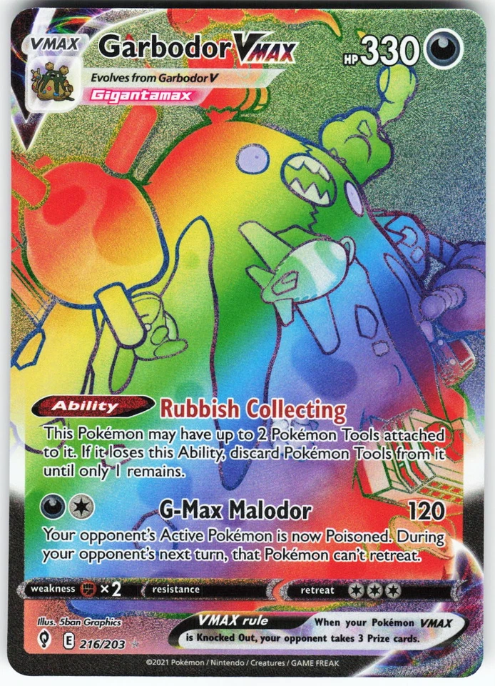 Garbodor VMAX (Secret) 216/203 Pokemon SWSH07: Evolving Skies Holo Secret Rare - Image 1 of 2
