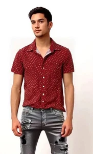 American Eagle S/S Butn Shirt - Mens M 43x27 Burgundy Ltwt Cotn/ Spandex Podcket - Picture 1 of 7