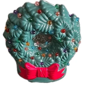 Wreath Bow Ceramic. Ligjts Up. Has Timer. Doesnt Have Bottom Piece That Holds Ba - Picture 1 of 14