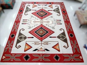 Red Navajo Rug 9x12 ft Southwestern Area Rug Native American Rug Kilim Woven Rug - Picture 1 of 2