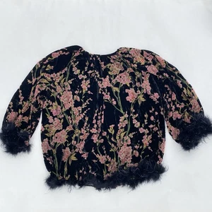 Nasty Gal Velvet Burnout Black Top Sz 22 Dark Fairy Devore Fur Trim Whimsigoth - Picture 1 of 9