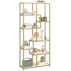 HOMCOM Modern Bookcase 7-Tier Bookshelf Shelving Unit White Gold Tone - Picture 1 of 11