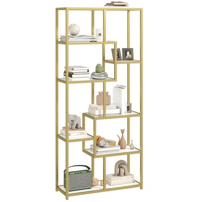 HOMCOM Modern Bookcase 7-Tier Bookshelf Shelving Unit White Gold Tone - Image 1 of 4