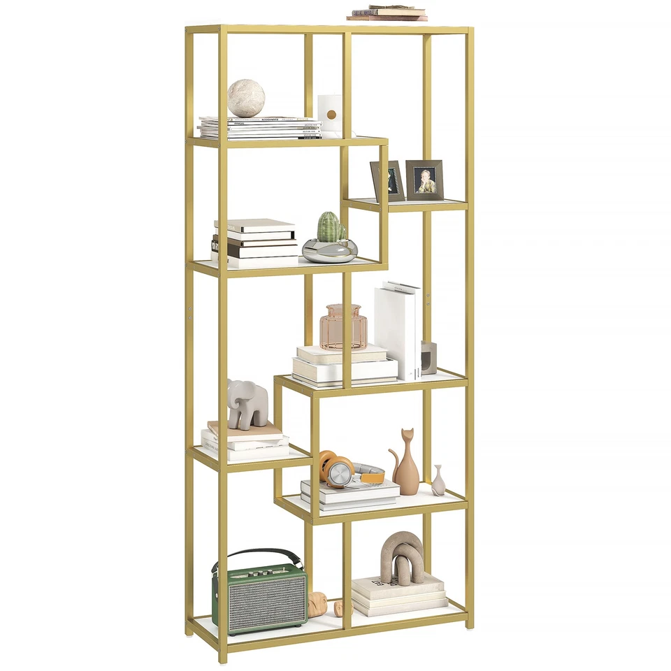 HOMCOM Modern Bookcase 7-Tier Bookshelf Shelving Unit White Gold Tone - Image 1 of 4