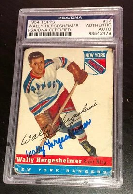 WALLY HERGESHEIMER SIGNED TOPPS 1954 HOCKEY #22 CARD PSA/DNA Auto RANGERS - Image 1 of 2