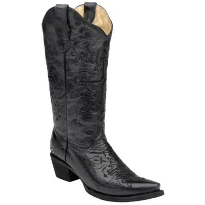 Botas negras Circle G By Corral® para dama bordadas cruzadas punta corta L5060 Foto 1 de 4