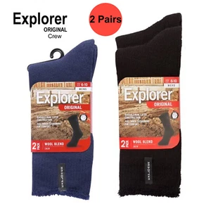 Explorer 2 Pairs Original Mens Crew Thick Work Winter Wool Socks Navy Blue Black - Picture 1 of 5