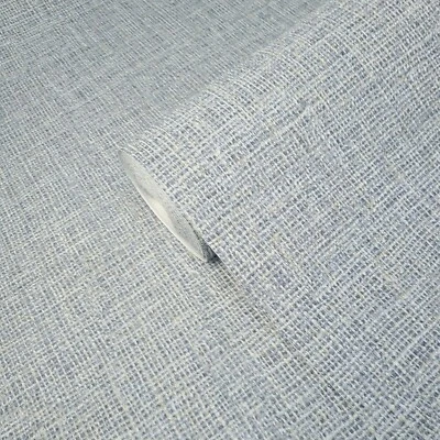 Rollo de papel tapiz moderno liso con líneas texturizadas tela tejida tela sintética azul dorado Foto 1 de 4