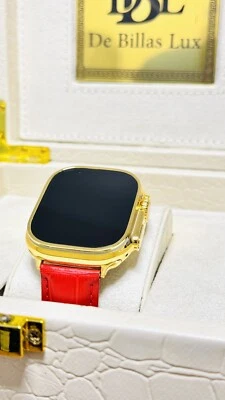 24k Gold Plated Apple Watch ULTRA 2 49mm Red Leather Band 24k Gold Buckle - Image 1 of 4