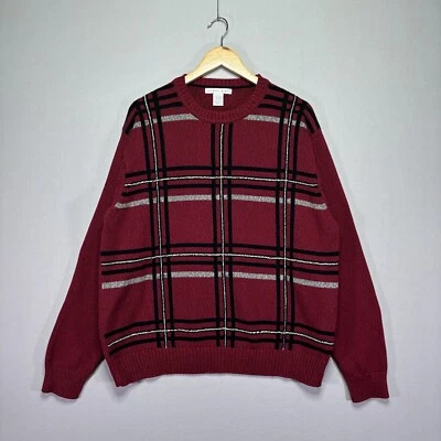 Suéter Tejido De Colección Años 90 - Geoffrey Beene - Rojo Negro - Cuadros - Para Hombre XL Foto 1 de 4