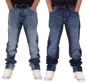 Peviani Mens Designer Straight Fit Denim Jeans with Free Belt 100% Cotton Pants - Picture 1 of 9