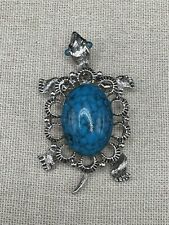 Vintage 1970s Signed Gerry’s Silver Tone Faux Turquoise Turtle Pendant / Brooch￼