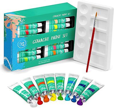 New Gouache Paint Set 32 Painting Colors Kit W/ Paintbrush & Painters Palette • 23.58€