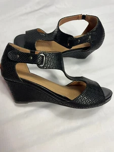 Instep wedge heeled black strappy sandals women’s sexy heels Size Au 9 US 8.5 - Picture 1 of 12