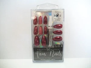 Pretty Woman Faux Nails #PD6261 Burgundy and Burgundy with Glitter - Picture 1 of 5