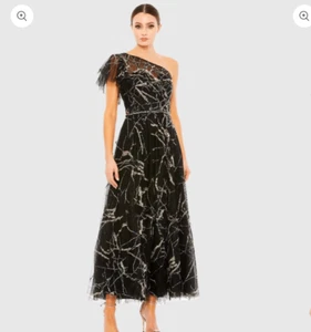 MAC DUGGAL Two Tone One Shoulder A Line Dress in black size 4 NWT - Picture 1 of 7