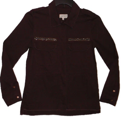 Jolt Washed Look Burgundy Hidden Snap Close Shirt Jacket Women's Size Medium New - Image 1 of 4