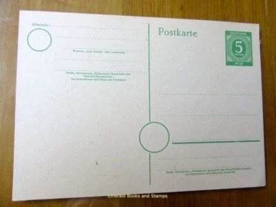 EBS Germany 1946 Allied Occupation Postal Card Kontrollratsausgabe 5 Pf P950 - Image 1 of 2