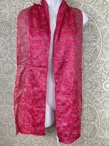 New! Pink Silk Scarf -Wooden Ships - Floral with Glitter Detail - 70 x 8 1/2" - Picture 1 of 5