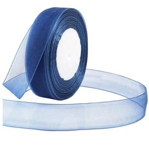 Navy Blue Ribbon for Gift Wrapping 1 inch Sheer Organza Ribbon for Flower Bou... - Picture 1 of 6