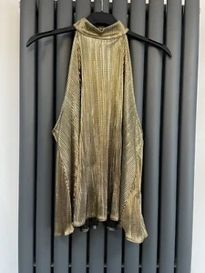 Bnwt New Look gold stunning sleeveless high neck party evening top size 8 - Picture 1 of 3