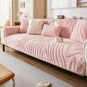 Geometric Lines Jacquard Soft Thicken Tuffed Fleece Sofa Towel Machine Washable - Picture 1 of 28