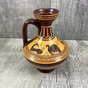 Handmade Mini Greek Pottery Vase Signed Vassilopoulus Black Tan Approx 4" Tall - Picture 1 of 9