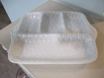 MCM  Serving tray white porcelain basket weave pattern Made in Italy 14.25x11' - Image 1 of 4