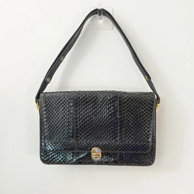 Exótico Bolso de Cuero Vintage Negro Piel de Serpiente Solapa de Hombro Charol Cartera Informal Y2K Foto 1 de 4