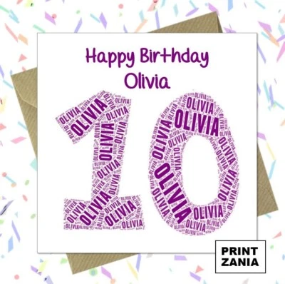 PRINTZANIA PERSONALISED 10TH BIRTHDAY CARD Daughter Granddaughter Niece Sister ACD