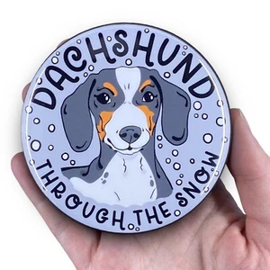 Dachshund Magnet Christmas Wiener Dog Gift Handmade 3.5" Black Piebald - Picture 1 of 7