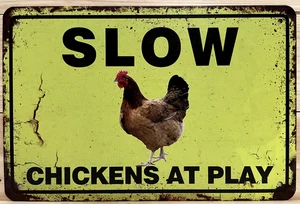 Rooster/Chicken "Slow" Metal Wall Sign 12" x 8" - Picture 1 of 1