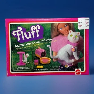 Vintage Barbie Fluff Cat Cuddly Kitten Poseable MIB NRFB! Mattel 5524 Taiwan 🐱 - Image 1 of 4