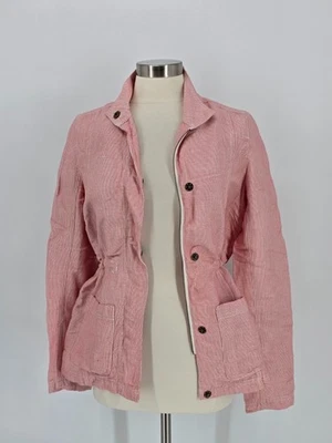 Chaqueta utilitaria Caslon talla XS roja blanca micro rayas mezcla de lino cremallera completa Resort Foto 1 de 4
