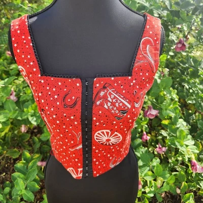 Корсет Monteau красный льняной укороченный верх ковбойский вестерн родео подкова конный Sm - Изображение 1 из 4