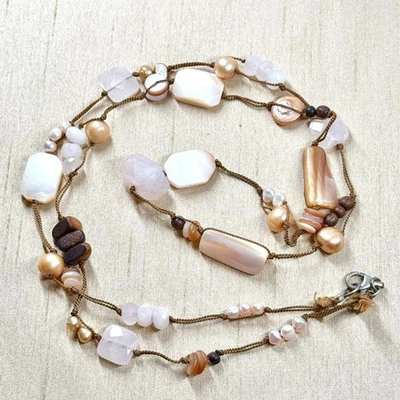 Collar largo Silpada anudado a mano de ley, madreperla, cuarzo y madera - 34" Foto 1 de 4