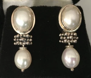 Earrings MARKD MICHAEL DAWKINS 14K GOLD 925 STERLING SILVER Pierced Dangle PEARL - Picture 1 of 4