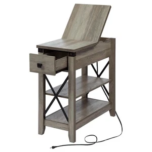 Narrow End Table with Charging Station Farmhouse Slim Side Table with USB Port - Picture 1 of 7