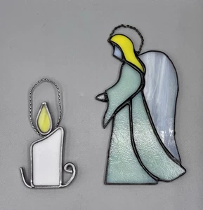 Stained Glass SunCatchers Vintage Angel Candle Religious Prayer - Picture 1 of 4