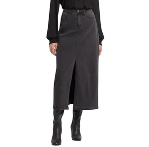 NYDJ Dark Grey Cloud Stone Wash High Rise Front Slit Denim Long Skirt Size 10 - Picture 1 of 5