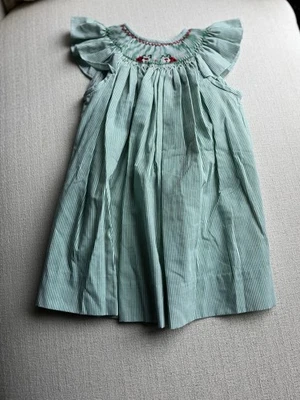 Vestido vintage Ana Vini calado a mano. Bebé 24 meses. Verde y blanco como nuevo Foto 1 de 4