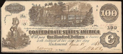 1862 $100 BILL CONFEDERATE STATES CURRENCY CIVIL WAR NOTE MONEY HUNDO T-39 Cover